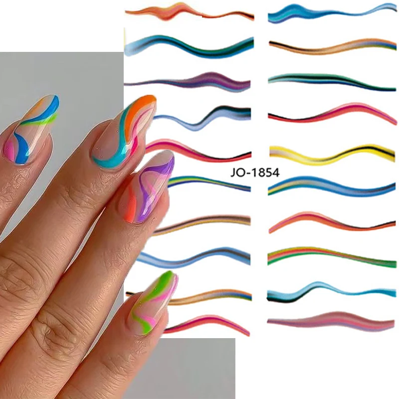 Stickers For Nails Blooming Wave Nails Sticker Decals Colorful Abstract Face Sketch Sliders Nails Accessories Decor Nail Wraps