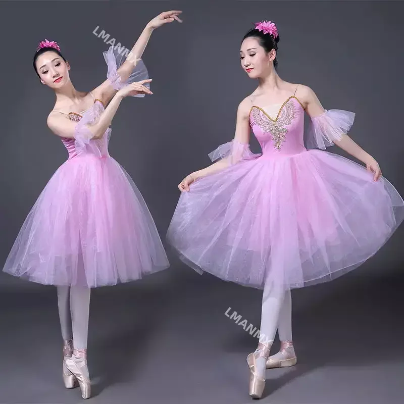 Adulto White Swan Lake Ballet Dancing Dress Women Ballroom Ballet Romantico Tutu Dance Outfit Stage Wear Party Dance Dress