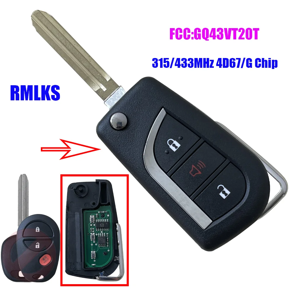 Sostituzione 315Mhz 3/4 Pulsanti Flip Remote Car Key Fob Per Toyota Tacoma Highlander Sequoia Sienna Tundra 2005-2014 Muslimah