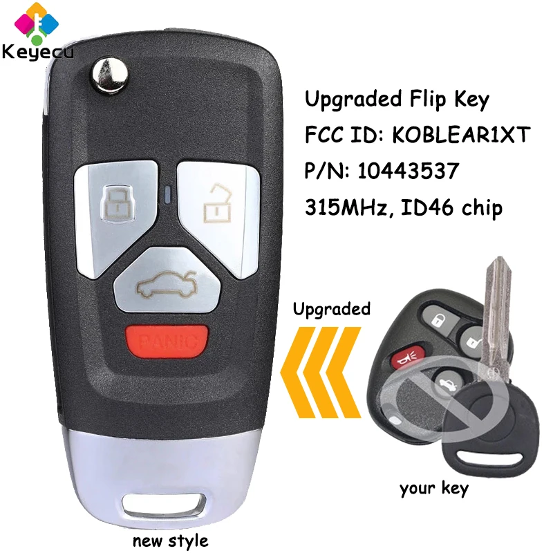 Keyecu Chiave Per Auto Remota A Vibrazione Aggiornata Con 4 Pulsanti Chip Id46 315Mhz Per Chevrolet Per Buick Fob Id Fcc: Kobstudent 1Xt P/N: 10443537