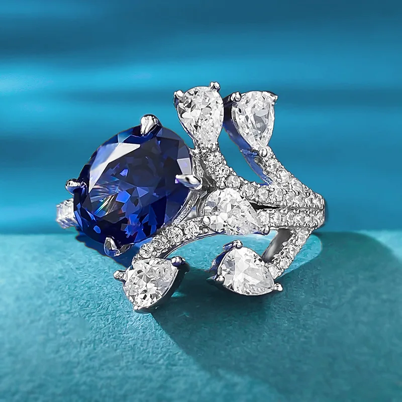 2023 Nuovo S925 Argento Moda Pendolare 7*9Mm Ovale Tanzanian Blue Party Ring, Piccolo E Versatile
