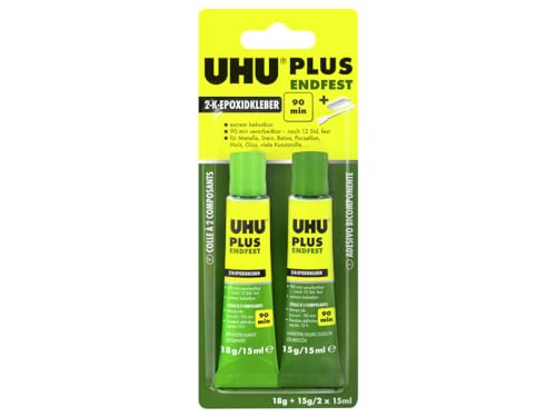 Uhu 2-Komponentenkleber Plus Endfest, Glasklarer Und Höchst Belastbarer 2K-Klebstoff, 33 G