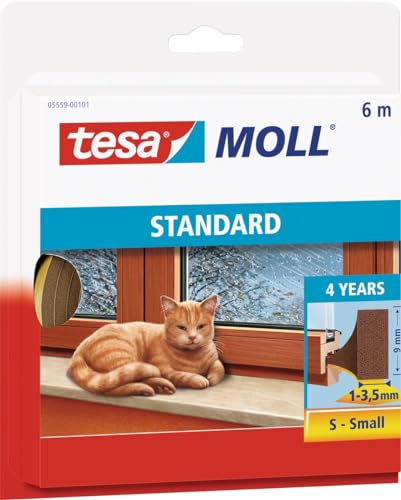 Tesamoll Standard I-Profil - Schaumstoffdichtung Zum Isolieren Von Spalten Im Haushalt, Selbstklebend - Braun - 6 M X 9 Mm X 4 Mm