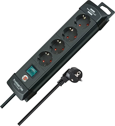 Brennenstuhl Premium-Line Steckdosenleiste 4-Fach (Mehrfachsteckdose Mit Schalter Und 1,8M Kabel -45° Winkel Der Schutzkontakt-Steckdosen, Made In Ger