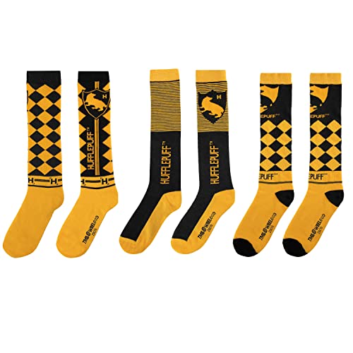 Cinereplicas Harry Potter - Confezione Da 3 Paia Unisex - Calze Con Emblemi Di Hogwarts - Scarpe Da 35 A 45, Giallo