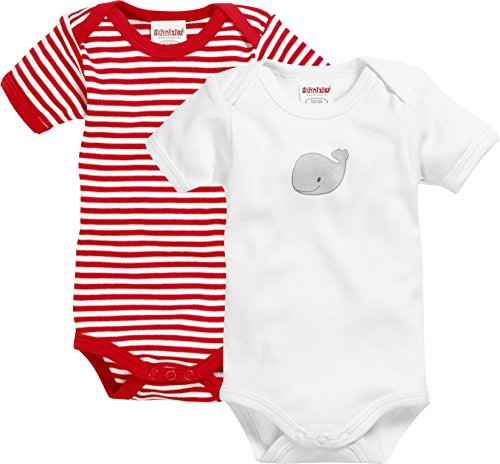 Playshoes Confezione Multipla Di Body Per Bambini, Body Per Neonato Unisex - Bambini E Ragazzi, Confezione Da 2 Balene Con Maniche A 1/4 Rosse/Bianche