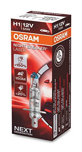 Osram Night Breaker Laser H1, +150% Di Luce In , Lampada Alogena Per Fari, 64150Nl, 12V, Scatola Pieghevole (1 Lampada)