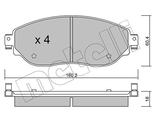 Metelligroup 22-1003-0 Pastiglie Freno Anteriori E Posteriori, Made In Italy, Pezzo Di Ricambio Per Auto/Automobile, Kit Da 4 Pezzi, Certificate Ece R