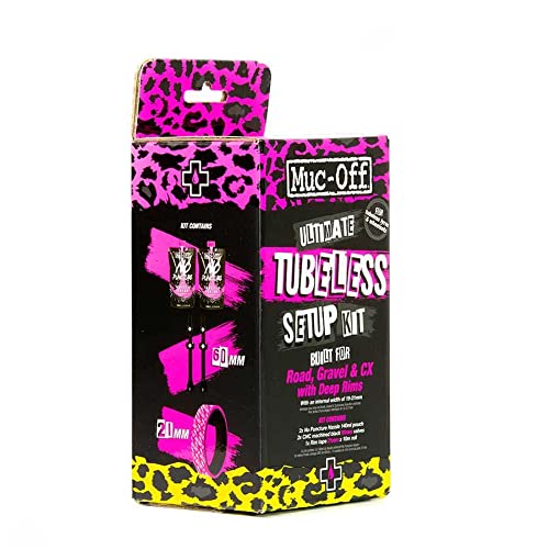 Muc-Off Kit Tubeless + Completo Per Biciclette Tubeless Ready, Strada / Ghiaia / Cx 60Mm - Include Nastro Tubeless, Pezze Riparazione Tubeless, Valvol