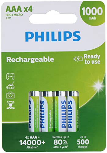 Philips Batterie Aaa - Batterie Ricaricabili Hr03 - Nimh 1,2V - 500 Ricariche