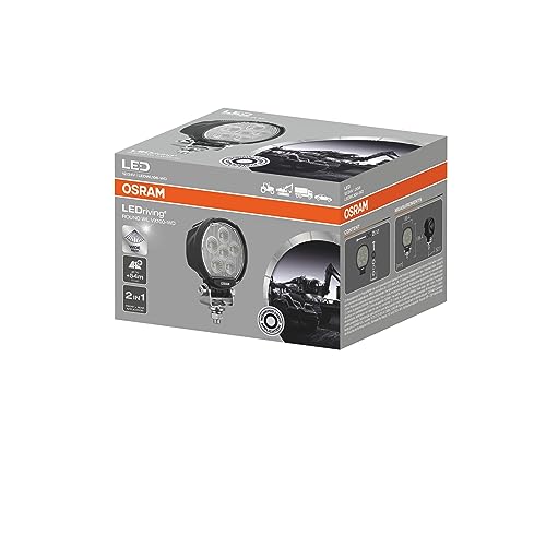 Osram Ledriving® Round Wl Vx100-Wd, Ledwl106-Wd, Fari Da Lavoro A Led Off Road, 2000 Lumen, Fascio Luminoso Fino A 54 M Di Lunghezza, 12V/24V, Scatola