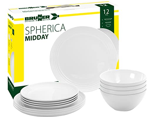 Brunner 0830148N.C7T Set Stoviglie Da Campeggio Per 4 Persone, Midday Spherica, 12 Pezzi
