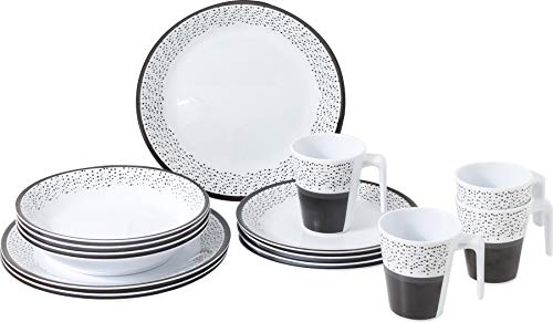 Brunner Set Stoviglie Da Campeggio (Set 16 Pezzi) Per 4 Persone - Melamine Set Pralin - In Melamina Di Alta Qualità, Antiscivolo E Resistente