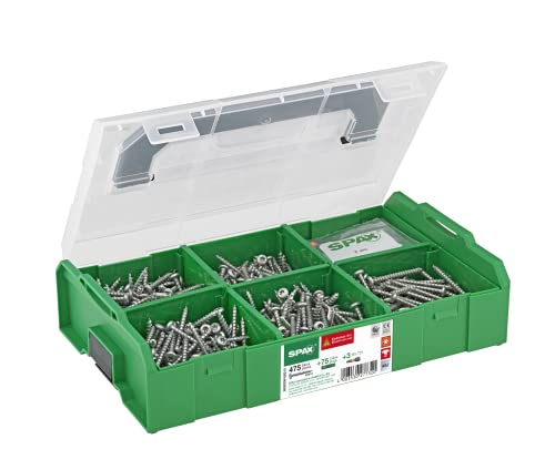 Spax Valigetta Di Montaggio L-Boxx Mini, Set Elettrico Con 475 Viti A Testa Semicircolare In 5 Dimensioni, 75 Tasselli Abbinati E 3 Punte T-Star