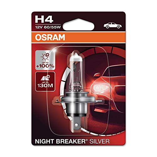 Osram Night Breaker Silver H4, +100% Di Luce, Lampada Da Proiettore Alogena, 64193Nbs-01B, 12V, Auto, Blister Singolo (1 Lampada)