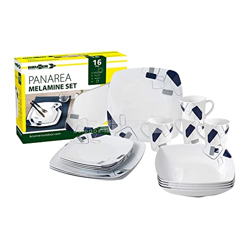 Brunner Set Stoviglie Da Campeggio (Set 16 Pezzi) Per 4 Persone - Melamine Set Panarea - In Melamina Di Alta Qualità, Antiscivolo E Resistente