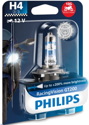 Philips Racingvision Gt200 Moto +200% H4 Lampada Fari Per Moto, 1 Pezzo