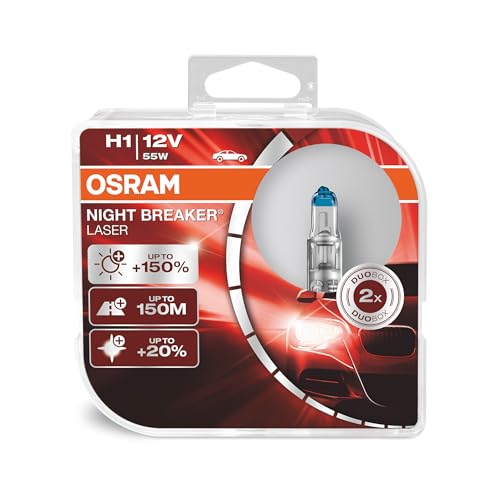 Osram Night Breaker Laser H1, +150% Di Luce In , Lampada Alogena Per Fari, 64150Nl-Hcb, 12V, Scatola Doppia (2 Lampade)