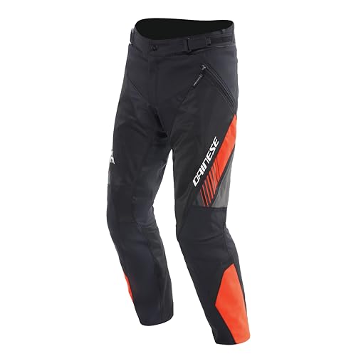 Dainese - Drake 2 Air Absoluteshell Pants, Pantaloni Moto Impermeabili, Ventilati, Con Protezioni Removibili Su Ginocchia, Man, Nero/Rosso Fluo, 48