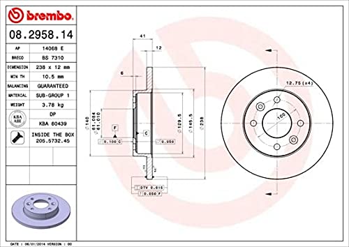 Brembo 08.2958.14 - Disco Freno (Set Di 2) - Anteriore