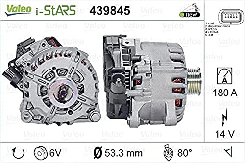 Valeo-439845-Alternatore-- Amperaggio: 180 Amp - Alette: 6 Alette - Diametro Puleggia: 53,3 Mm - Voltaggio: 14 V - Direzione Di Rotazione: Clockwise