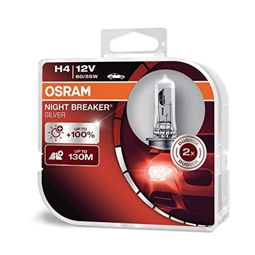 Osram Night Breaker Silver H4, +100% Di Luce, Lampada Da Proiettore Alogena, 64193Nbs-Hcb, 12V, Auto, Duo Box (2 Lampade)
