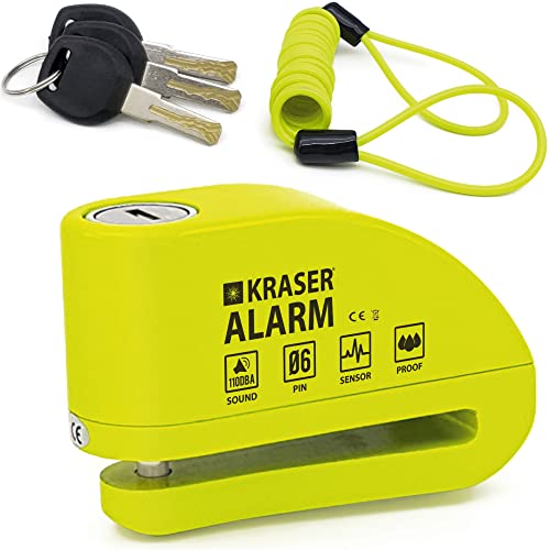 Kraser Kr6Y Antifurto Moto Allarme Lucchetto Bloccadisco Certificazione, Reminder Cavetto + Borsa Trasporto, Blocco Disco Avviso Universale Motociclet