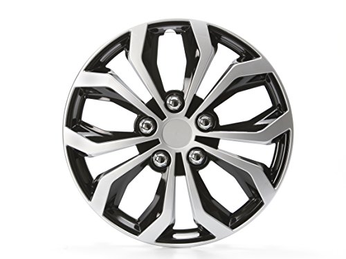 Unitec 75569 Daytona - Copricerchi, Nero/Argento, 16"/ 40.6 Cm, Set Di 4