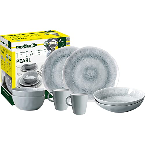 Brunner 0830143N.C5X Set Stoviglie Da Campeggio Per 2 Persone, Tête-À-Tête Pearl, 8 Pezzi