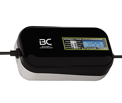 Bc Lithium 7000 Caricabatterie/Mantenitore Intelligente 7 Amp Per Batterie 12V Litio, Con Di Tester Di Batteria E Alternatore, Adatto Per Auto, Moto,