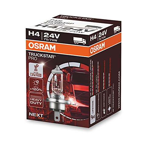 Osram Truckstar Pro H4, 120% Più Luminosa, Lampada Alogena Per Fari, 64196Tsp, Lampada Per Camion 24V, Astuccio (1 Lampada)