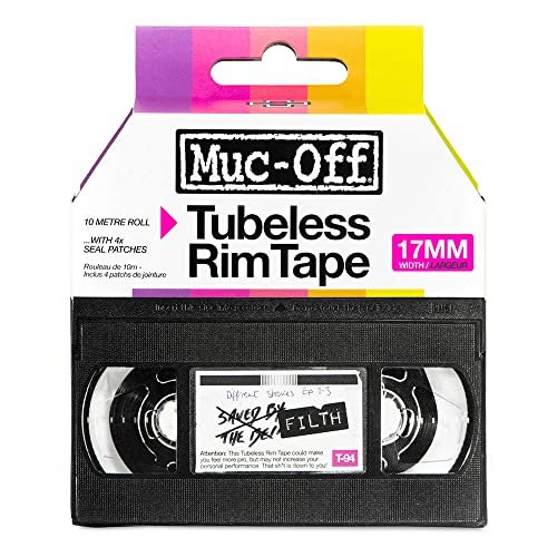 Muc-Off Tubeless Rim Tape, 17 Mm - Nastro Tubeless Sensibile Alla Pressione - Rotolo Di Nastro Per Ruote Tubeless Da 10 M Con 4 Pezze Riparazione Tube