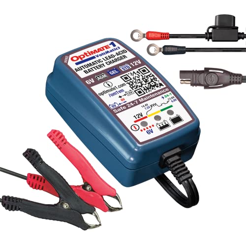 Optimate Tecmate 1 Voltmatic, Tm-400A, Caricatore E Mantenitore Di Carica A 4 Fasi Per Batterie Da 6V / 12V 0.6A