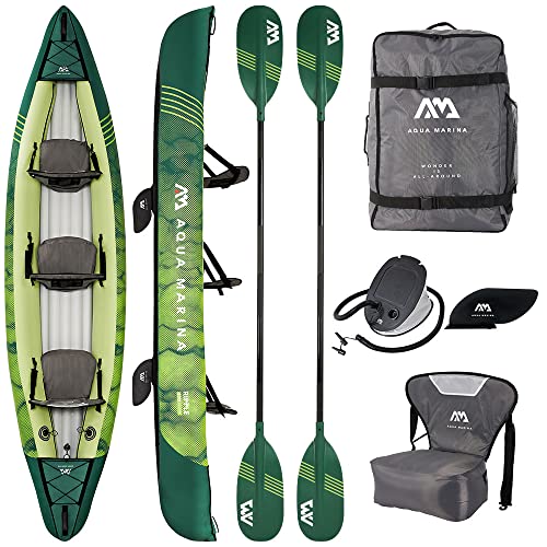 Aqua Marina Am Ripple-370 Kayak Gonfiabile Per Tempo Libero Per 2-3 Persone 370 X 85 Cm, Set Tutto Compreso Con Accessori Completi, Verde