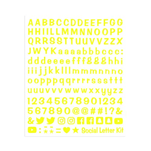 4R Quattroerre.It 1259 Kit Lettere Adesive Componibili Social Media, Giallo Fluo