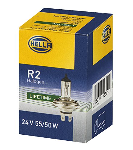Hella 8Gd 002 088-271 Lampadina, R2 (Bilux), Heavy Duty, 24V, 55/50W, Tipo Zoccolo P45T, Scatola, Quantità 1