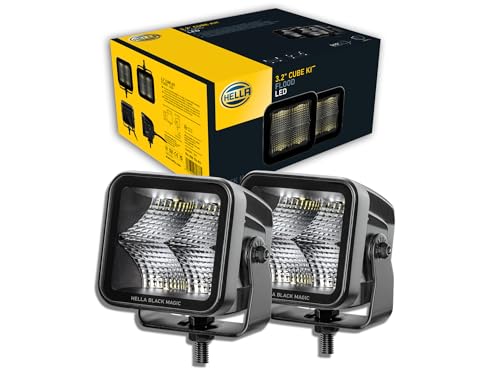Hella 1Fa 358 176-811 Led-Faro Di Profondità, Black Magic Cube Kit 3.2", 12/24V, Montaggio, Esterno, Illuminazione Campo Vicino, Cavo 500Mm, Spina Spi