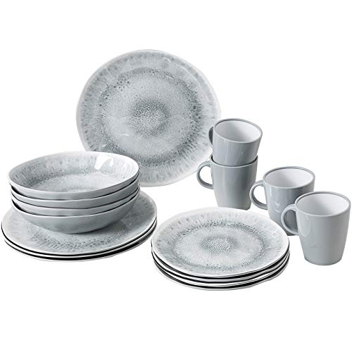 Brunner Melamin Ess Geschirr Set Lunch Box 16-Teilig Camping Reise Teller Becher Stonetouch Pearl