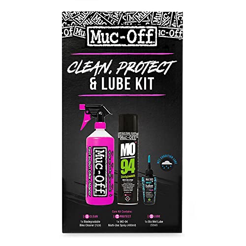 Muc-Off Clean, Protect & Lube Kit - Kit Pulizia Bici - Strumenti Essenziali Per La Cura Della Bici - Include Detergente Bici, Lubrificante Bici Spray