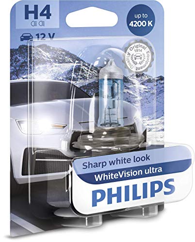 Philips Automotive Lighting Whitevision Ultra Effetto Xenon H4 Lampada Fari, 4.200K, Blister Singolo