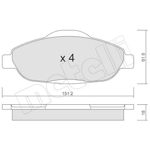 Metelligroup 22-0804-0 Pastiglie Freno Anteriori E Posteriori, Made In Italy, Pezzo Di Ricambio Per Auto/Automobile, Kit Da 4 Pezzi, Certificate Ece R
