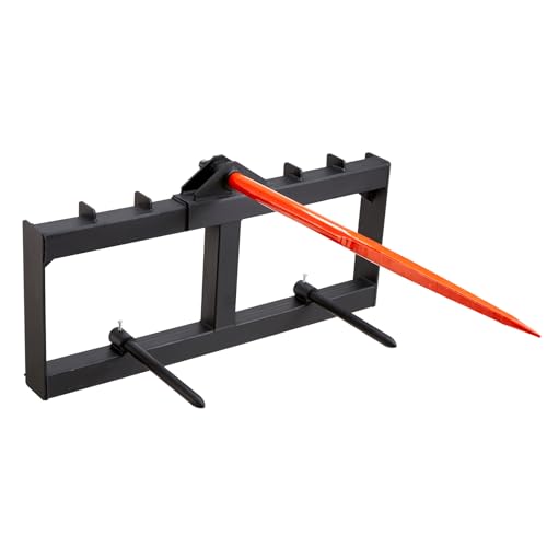 Vevor Raccoglitrice Per Balle Di Fieno Capacità Di Carico Max. 725Kg Forca Per Balle 1250Mm 3 Denti, Forche Chiodate Attacco Per Benna Con 2 Stabilizz