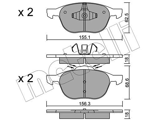 Metelligroup 22-0534-1 Pastiglie Freno Anteriori E Posteriori, Made In Italy, Pezzo Di Ricambio Per Auto/Automobile, Kit Da 4 Pezzi, Certificate Ece R
