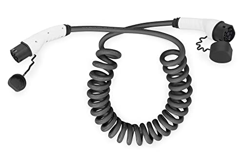 Digitus Cavo Di Ricarica Mode 3 Per Auto Elettriche E Phev - 7,5 M - Tipo 2 - Trifase - 32 A - 22 Kw - Cavo A Spirale - Nero