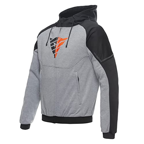Dainese - Daemon-X Safety Hoodie Full Zip, Felpa Moto In Tessuto, Protezioni Su Spalle E Gomiti, Giacca Moto Da Uomo, Grigio Melange/Nero/Rosso Fluo,