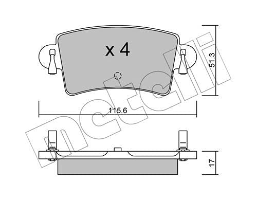 Metelligroup 22-0546-0 Pastiglie Freno Anteriori E Posteriori, Made In Italy, Pezzo Di Ricambio Per Auto/Automobile, Kit Da 4 Pezzi, Certificate Ece R