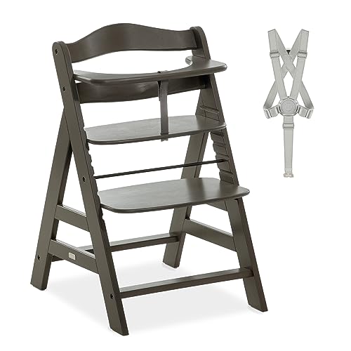 Hauck Seggiolone Pappa In Legno Alpha+ - Legno Cert.Fsc®, Cintura Inguinale In Similpelle - Seggiolone Evolutivo Da 6 Mesi Fino A 90 Kg - Charcoal