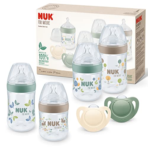 Nuk For Nature Perfect Start Set Biberon E Tettarella, 0-6 Mesi, Materie Prime Naturali Al 100%, 4 X Biberon (150 Ml E 260 Ml), 2 X Succhietti In Sili