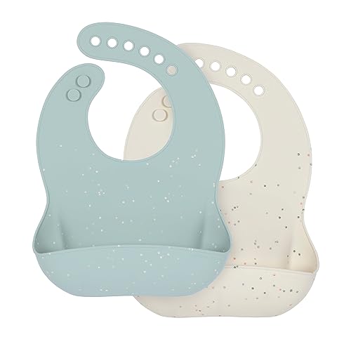 Lässig Set Di Bavaglini In Silicone Per Bambini (2 Pezzi) Con Vaschetta Di Raccolta Lavabile In Lavastoviglie, Blu/Beige