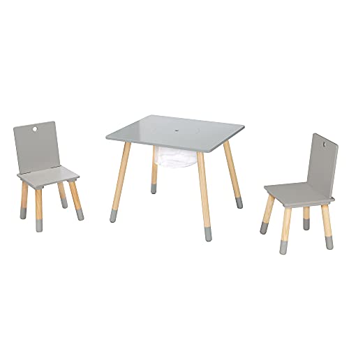 Roba Set Tavolo + 2 Sedie Per Bambini Con Rete Portaoggetti - Dai 18 Mesi Ai 10 Anni - Leggero E Robusto - Mobili Da Salotto Per Cameretta - Legno Gri